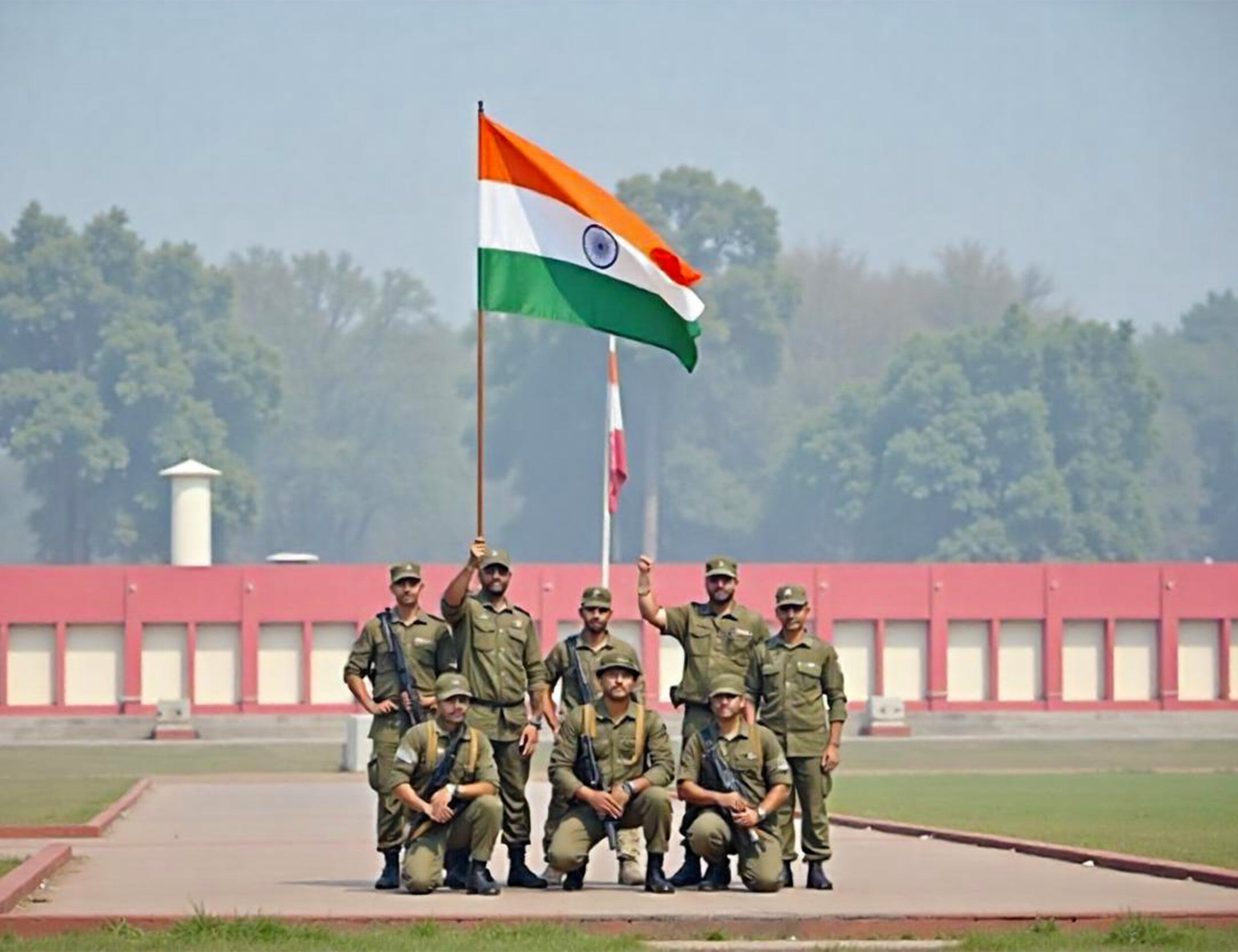 army officers with indian national flag enjoying Republic Day celebration in New Delhi